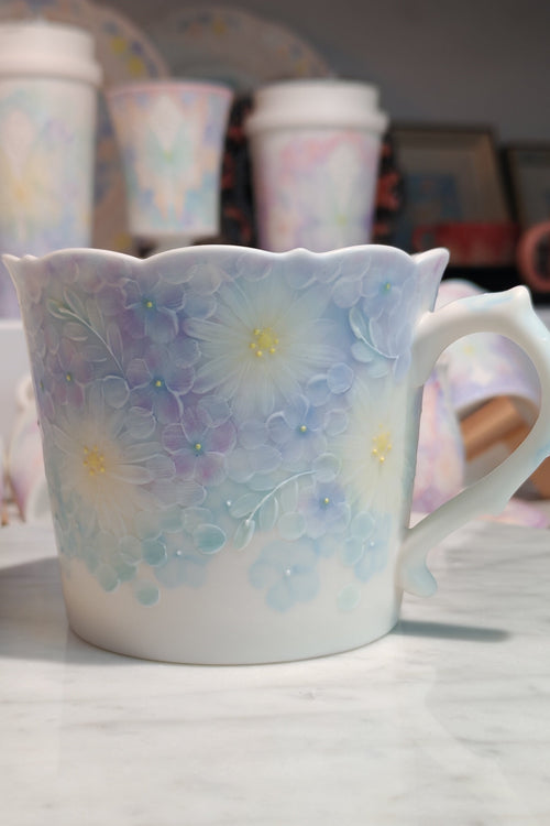 Dreamy Butterfly & Floral Series Hand-Painted Porcelain Mug (Blue)