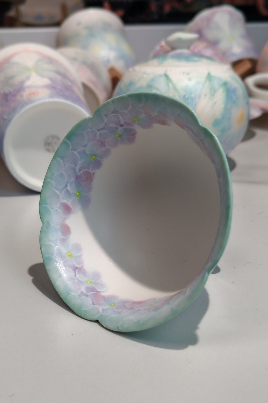 Dreamy Butterfly & Floral Series Hand-Painted Porcelain Teacup — Blue