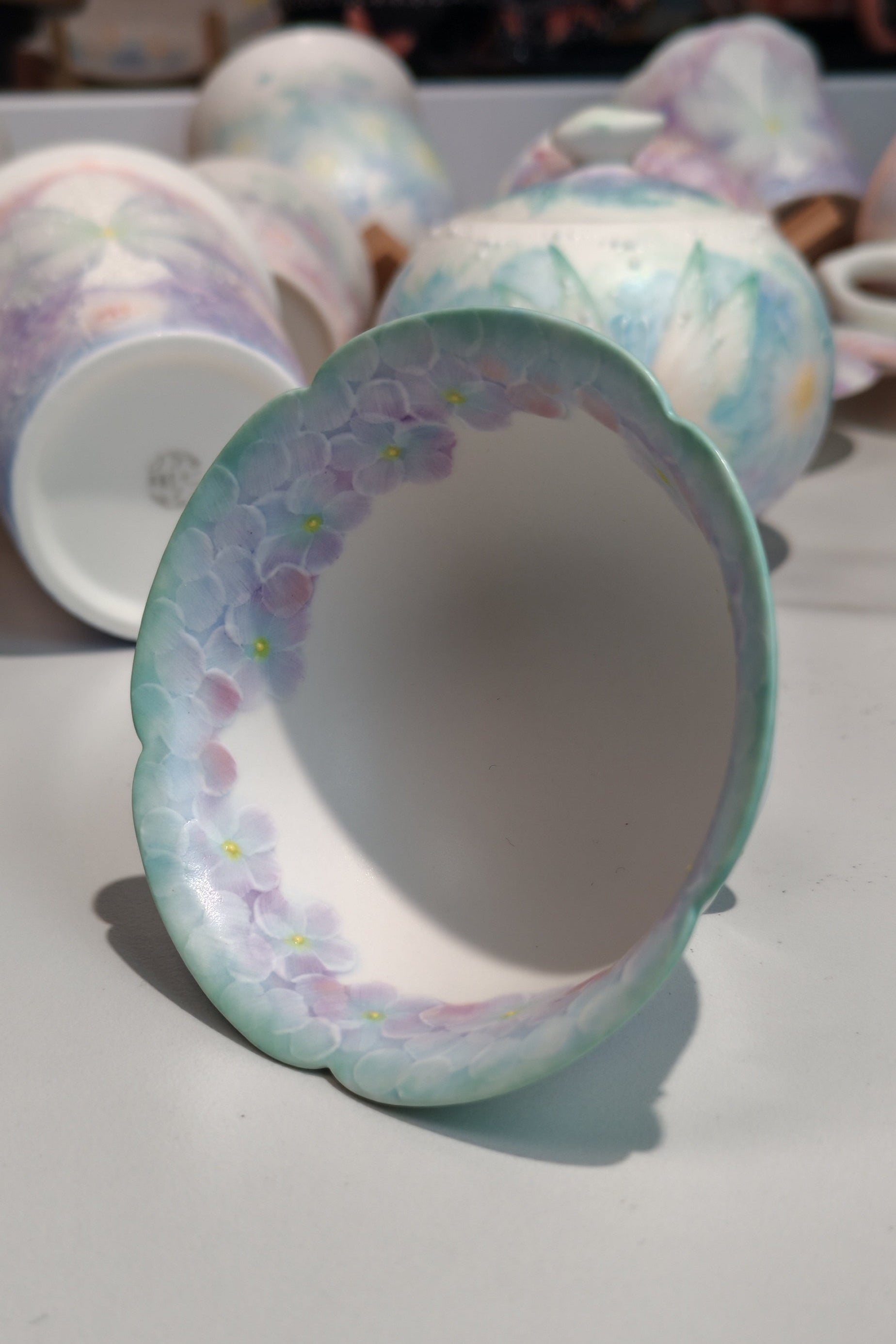 Dreamy Butterfly & Floral Series Hand-Painted Porcelain Teacup — Blue