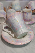 Dreamy Butterfly & Floral Hand-Painted Porcelain Teacup and Saucer Set