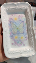Dreamy Butterfly & Floral Series Hand-Painted Porcelain Rectangular Plate