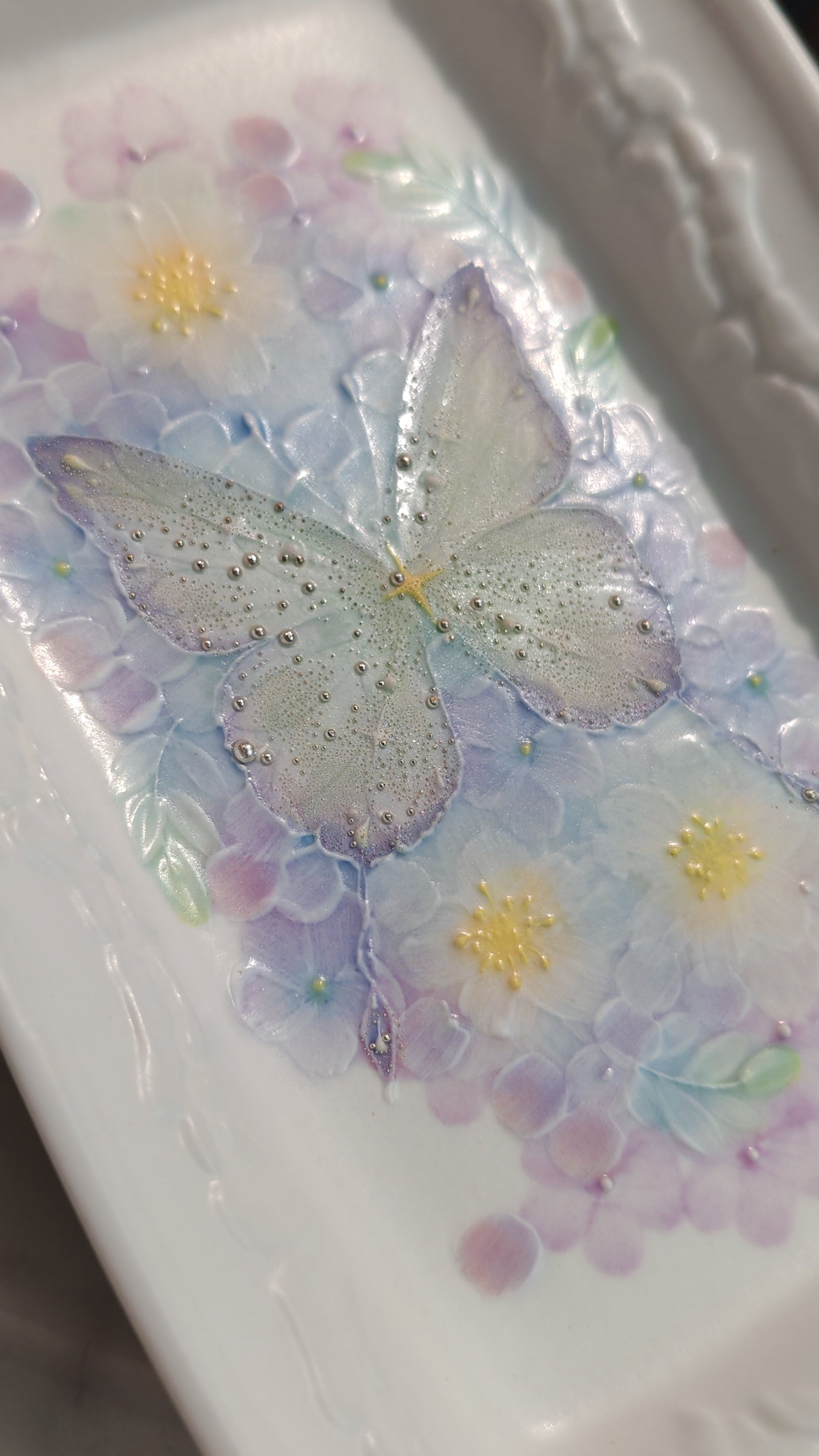 Dreamy Butterfly & Floral Series Hand-Painted Porcelain Rectangular Plate